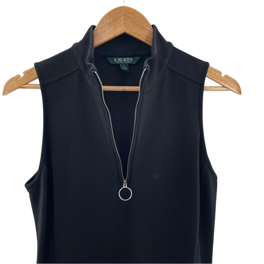 Lauren Ralph Lauren Black Silver Zipper Mock Neck Sleeveless Fitted Dress Size S - Picture 3 of 11